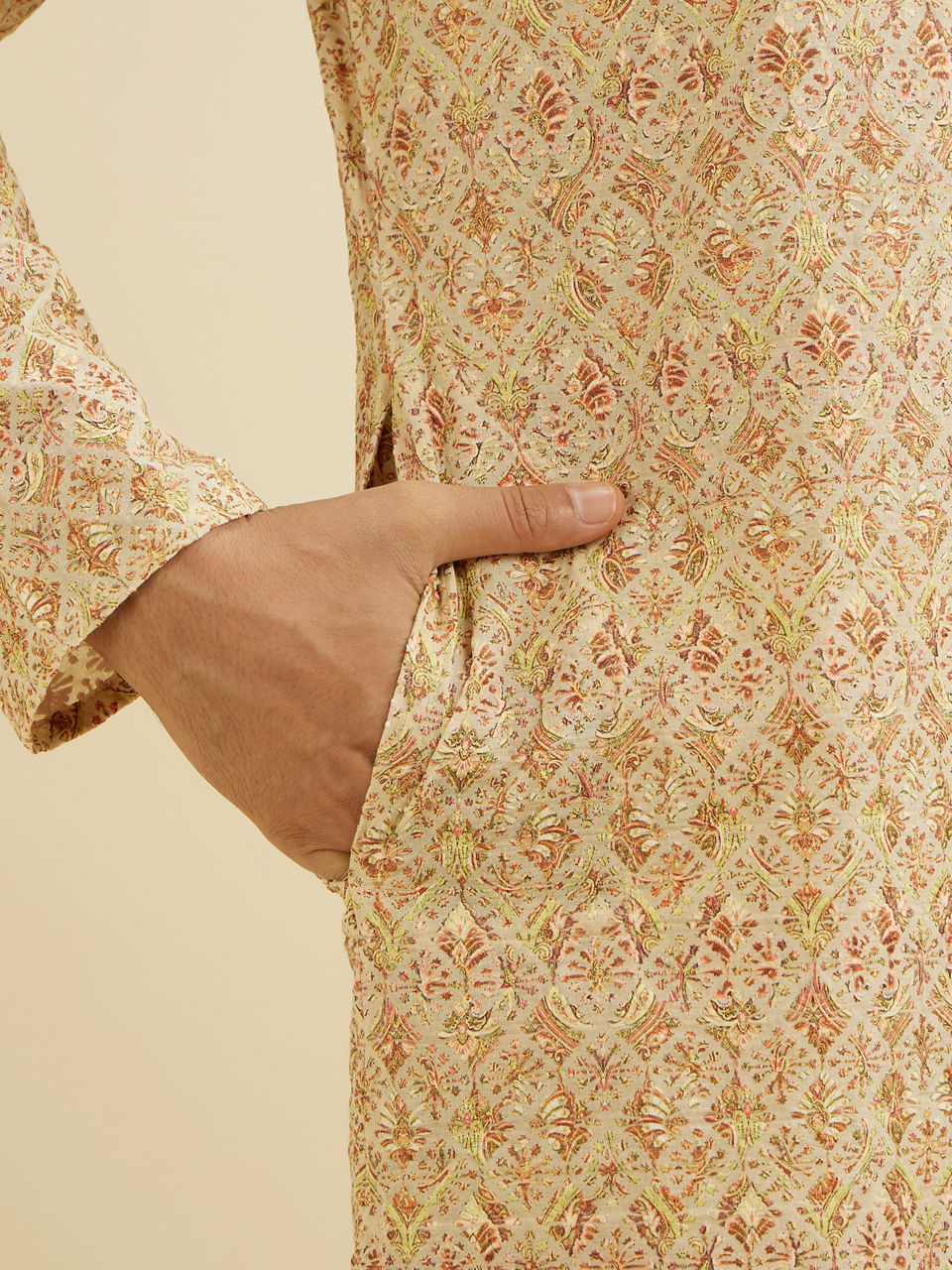 Manyavar Fawn Chikankari Kurta Set - view 4