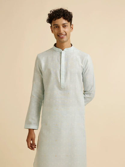 Manyavar Light Blue Dotted Print Self Patterned Kurta Set