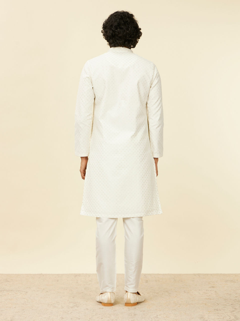 Manyavar Warm White Polka Dotted Kurta Set - view 5