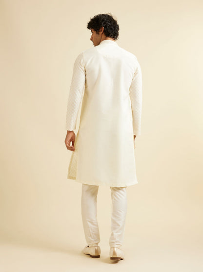 Manyavar Cream Pink Lattice Patterned Kurta Set - view 5