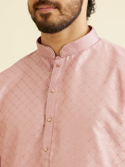 Manyavar Dusty Pink Lattice Patterned Kurta Set - view 2