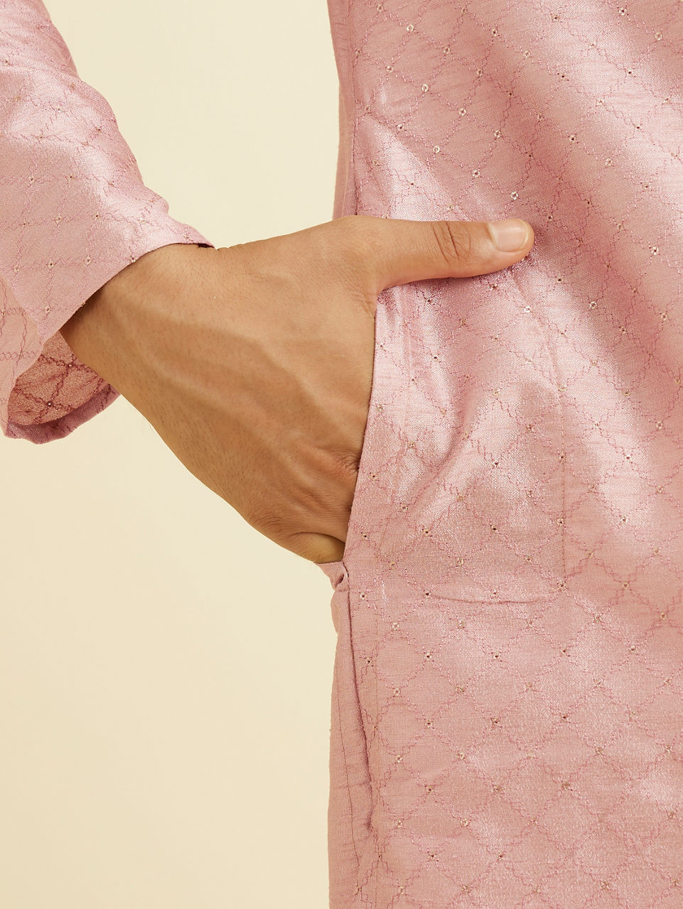 Manyavar Dusty Pink Lattice Patterned Kurta Set - view 4