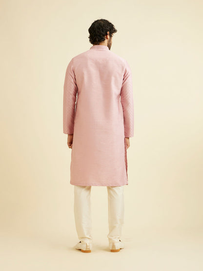 Manyavar Dusty Pink Lattice Patterned Kurta Set - view 6