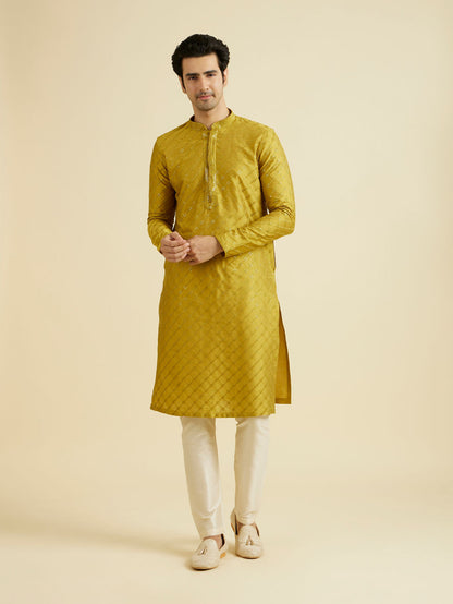 Manyavar Mehndi Green Elegance Kurta Pyjama - view 3