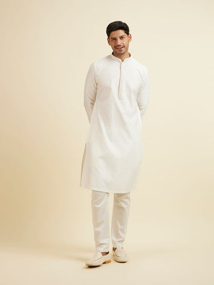 Manyavar White Jaal & Medallion Patterned Kurta Set - view 3