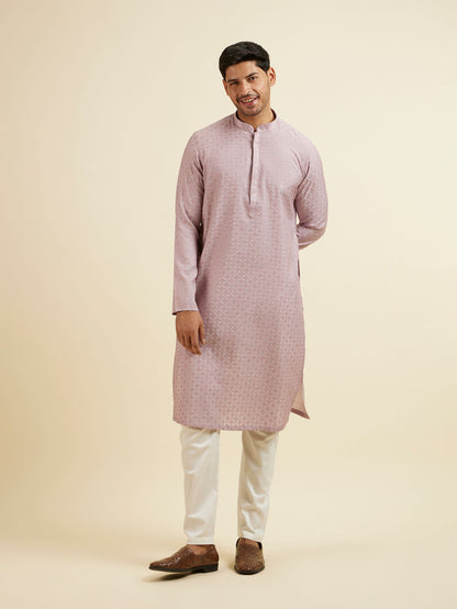 Manyavar Lilac Jaal Patterned Sequined Kurta Set - view 3