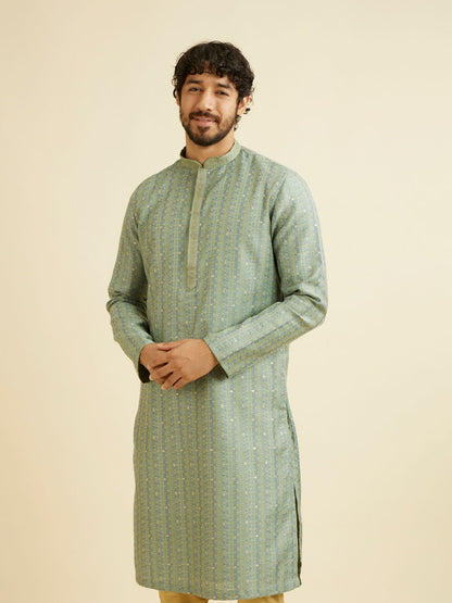 Manyavar Soft Green Linear Patterned Kurta Set with Sequin Work