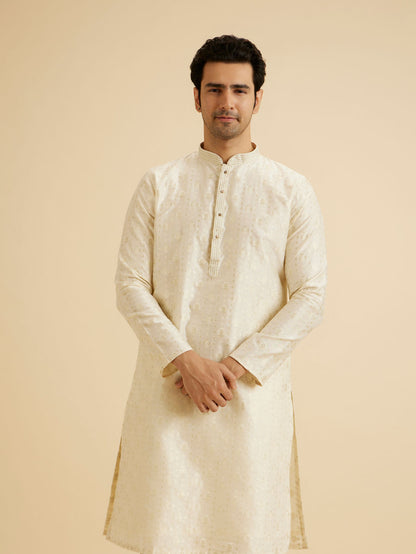 Manyavar Cream Elegance Kurta Pajama