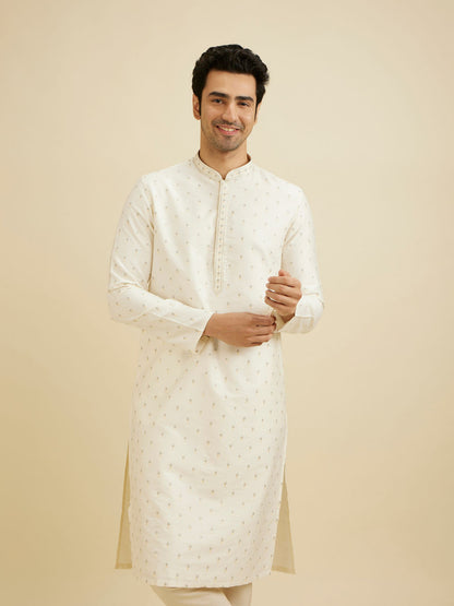 Manyavar Cream White Sequinned Kurta Set