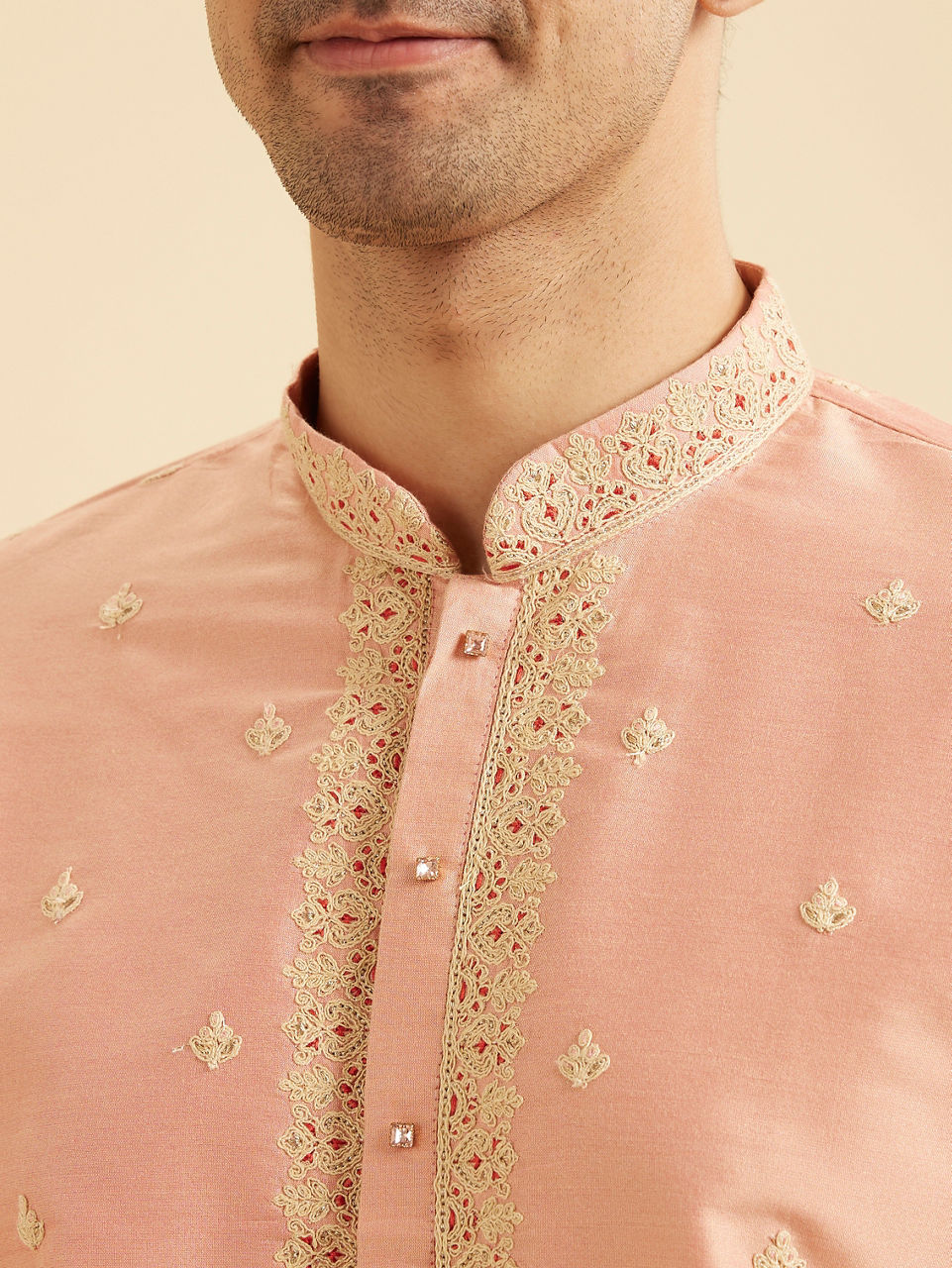 Manyavar Peach Gala Kurta Pajama - view 2