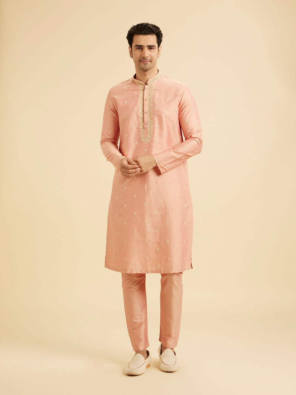 Manyavar Peach Gala Kurta Pajama - view 3