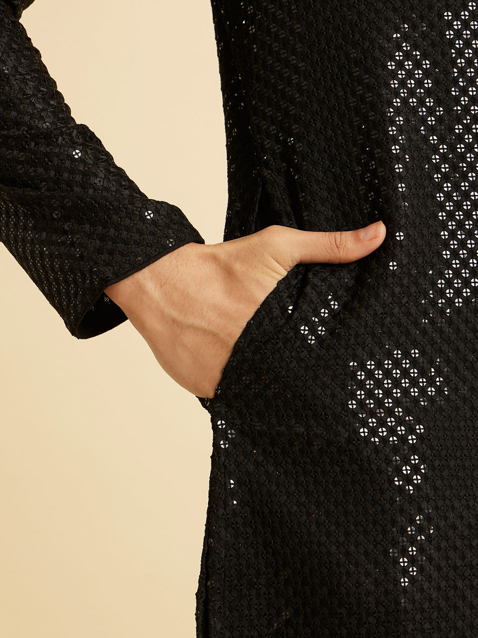 Manyavar Black Elegance Kurta Pajama - view 4