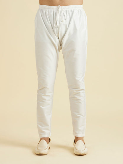 Manyavar Elegant White Cotton Kurta Pajama - view 5