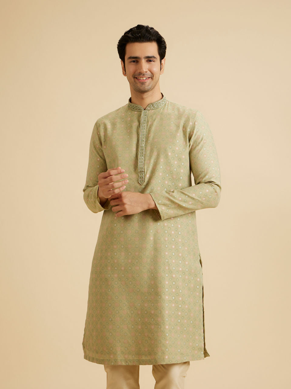Manyavar Elegant Green Symphony Kurta Pajama