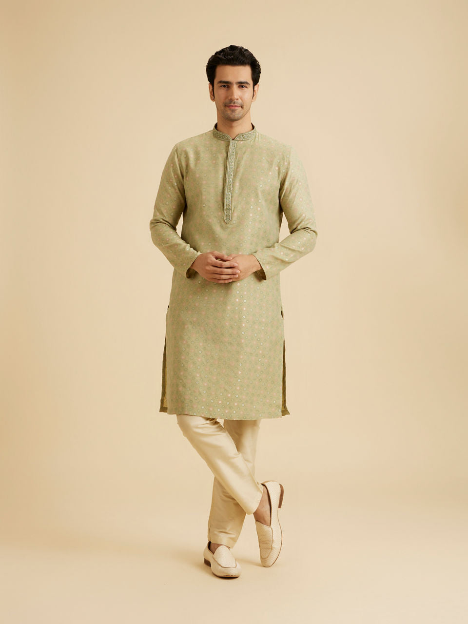 Manyavar Elegant Green Symphony Kurta Pajama - view 3