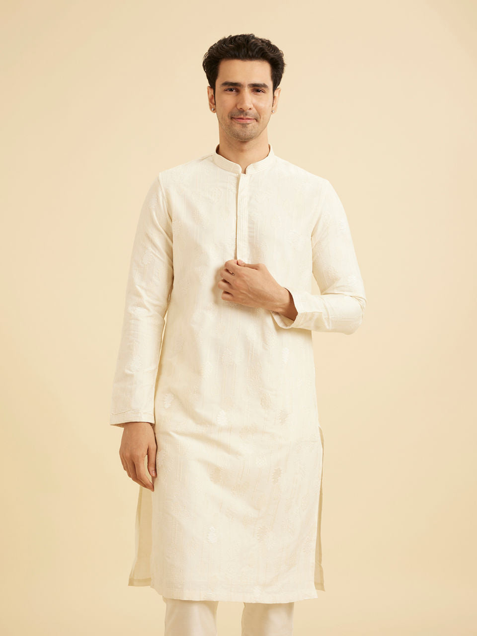 Manyavar Cream Hued Elegance Kurta Pajama