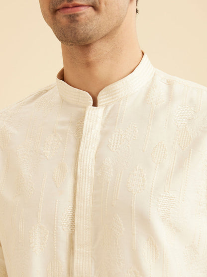 Manyavar Cream Hued Elegance Kurta Pajama - view 2