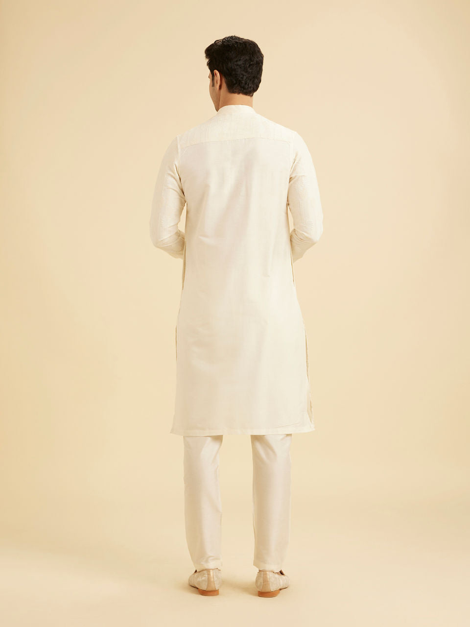 Manyavar Cream Hued Elegance Kurta Pajama - view 6