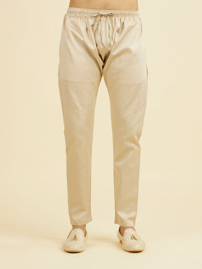 Manyavar Beige Brocade Kurta Pajama - view 5