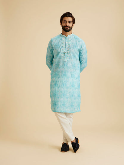 Manyavar Light Blue Splendor Kurta Pajama - view 3