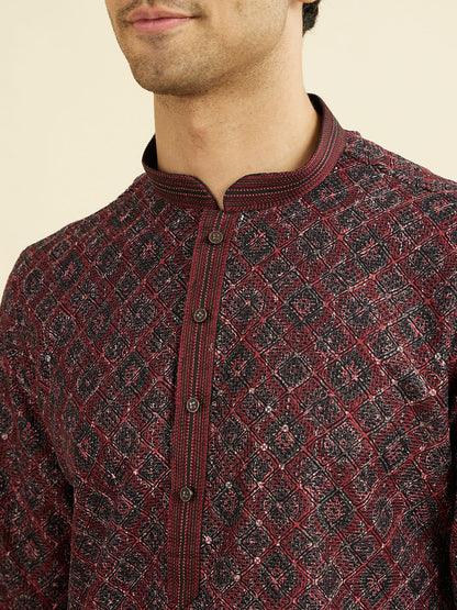 Manyavar Maroon Elegance Kurta Pajama - view 2