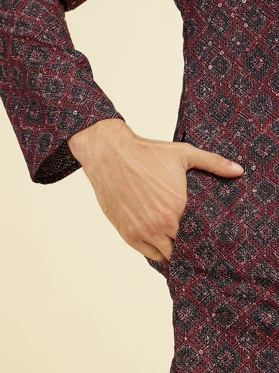 Manyavar Maroon Elegance Kurta Pajama - view 4