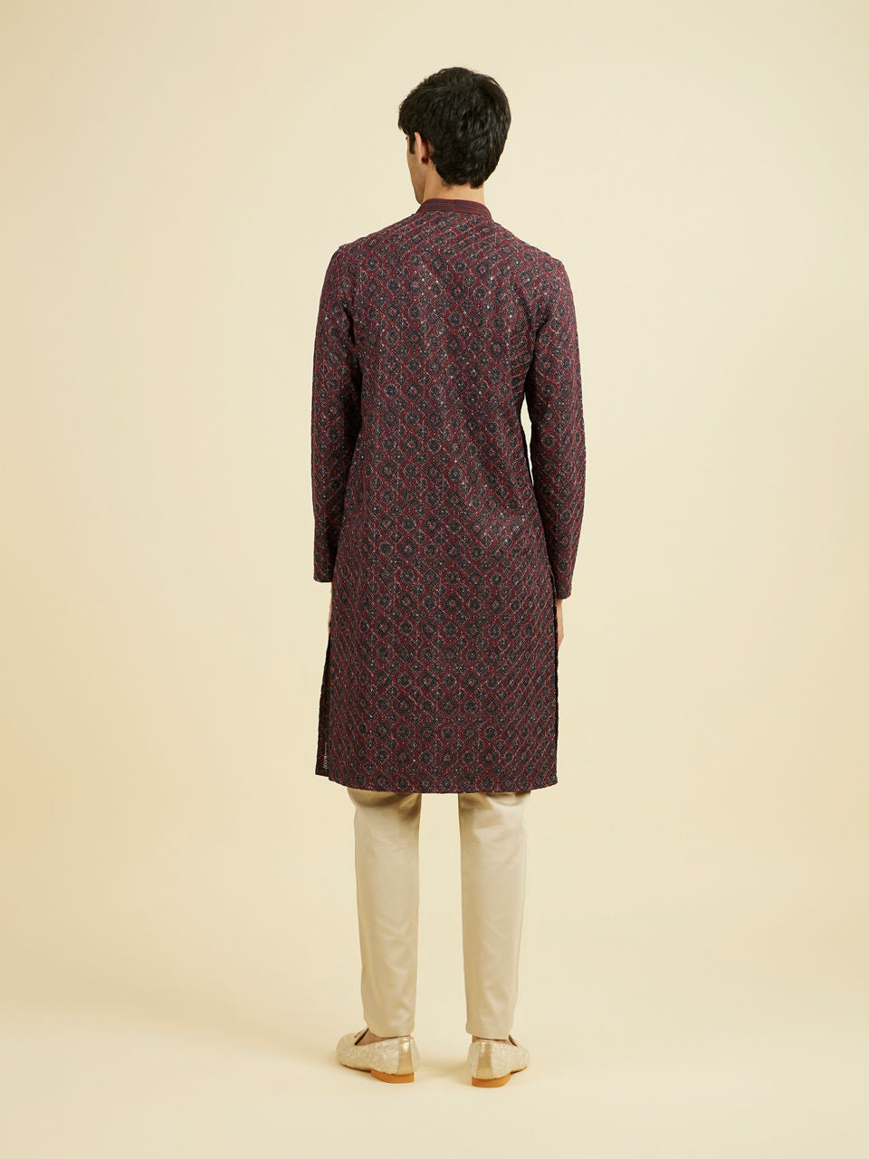 Manyavar Maroon Elegance Kurta Pajama - view 6