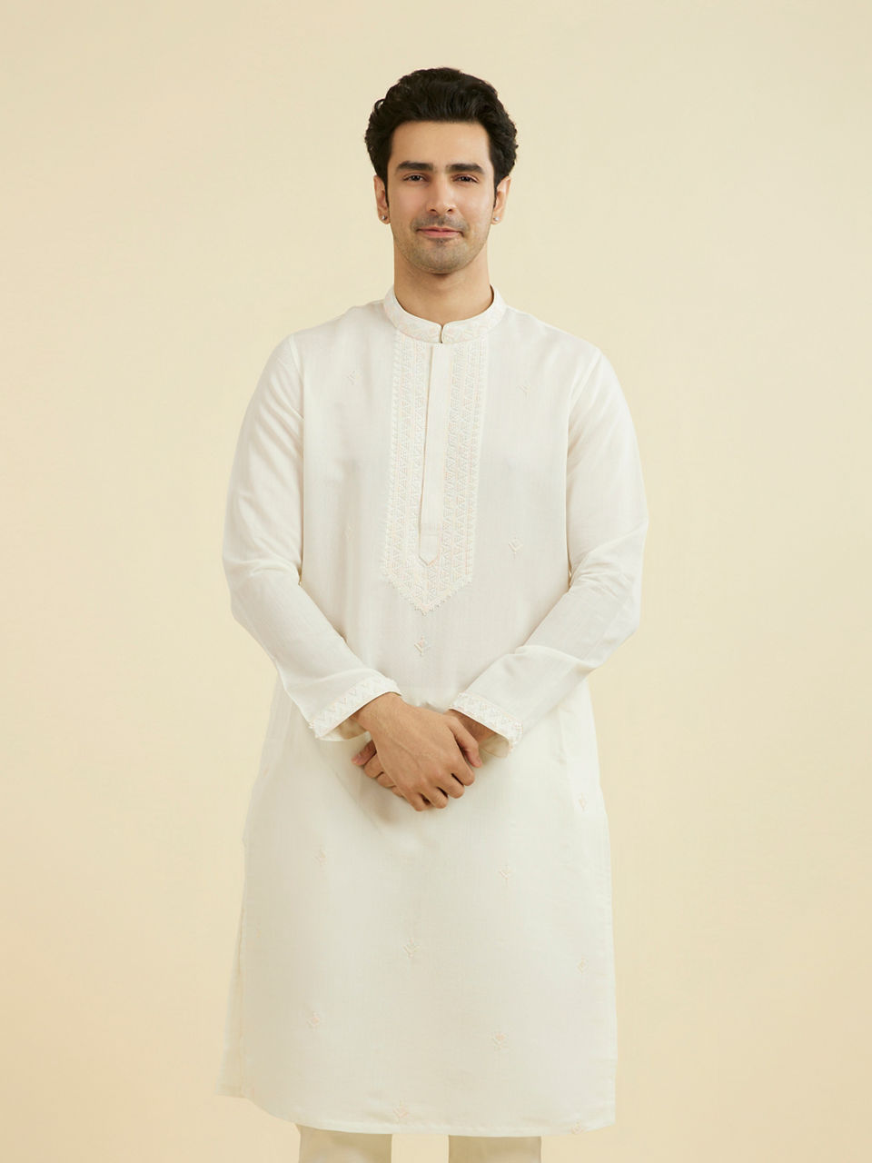Manyavar Cream Elegance Kurta Pajama
