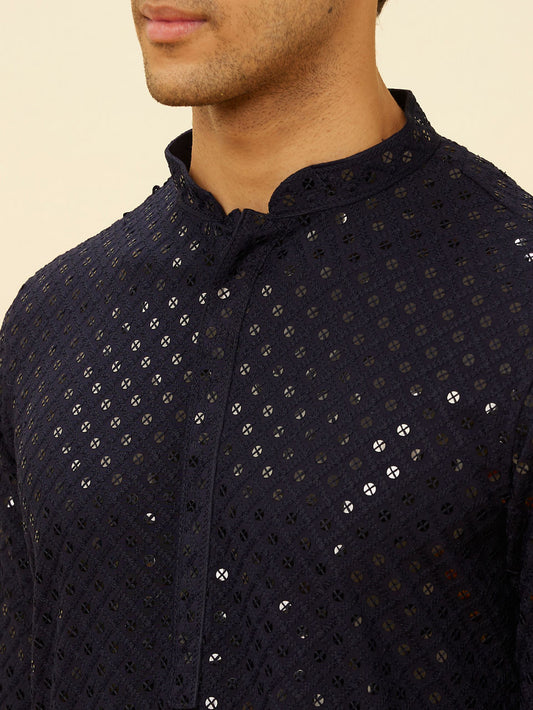 Manyavar Midnight Blue Sequined Kurta Set - view 2