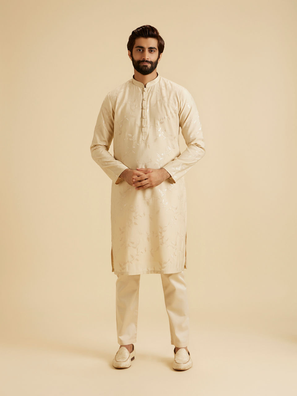 Manyavar Beige Elegance Kurta Pajama - view 3