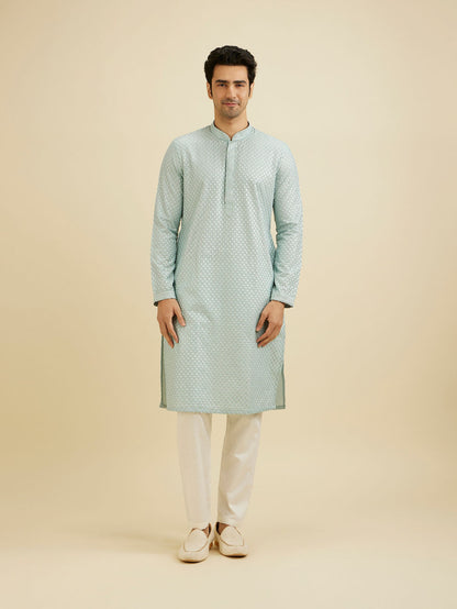 Manyavar Ice Blue Embroidered Kurta Set With Sequin Work - view 3