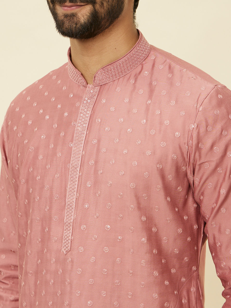 Manyavar Conch Shell Pink Sequined Kurta Set - view 2
