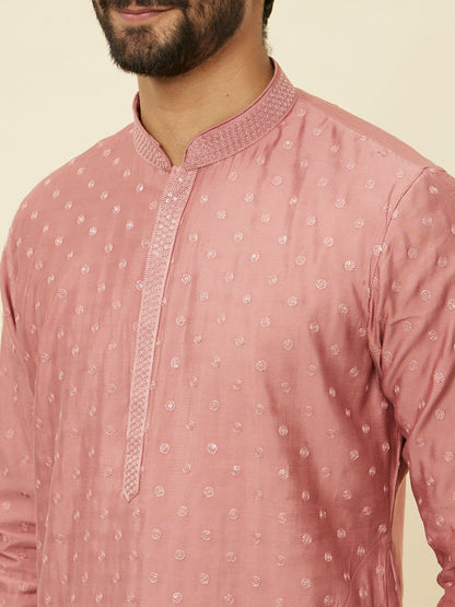 Manyavar Conch Shell Pink Sequined Kurta Set - view 2