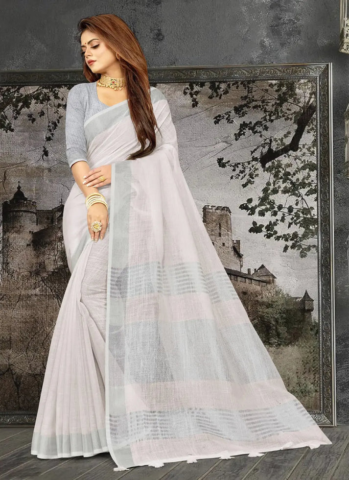 Deeva Sarees Deeva Sarees White Linen Saree