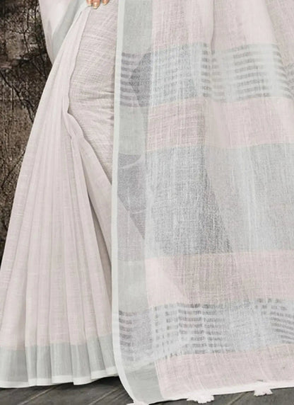Deeva Sarees Deeva Sarees White Linen Saree