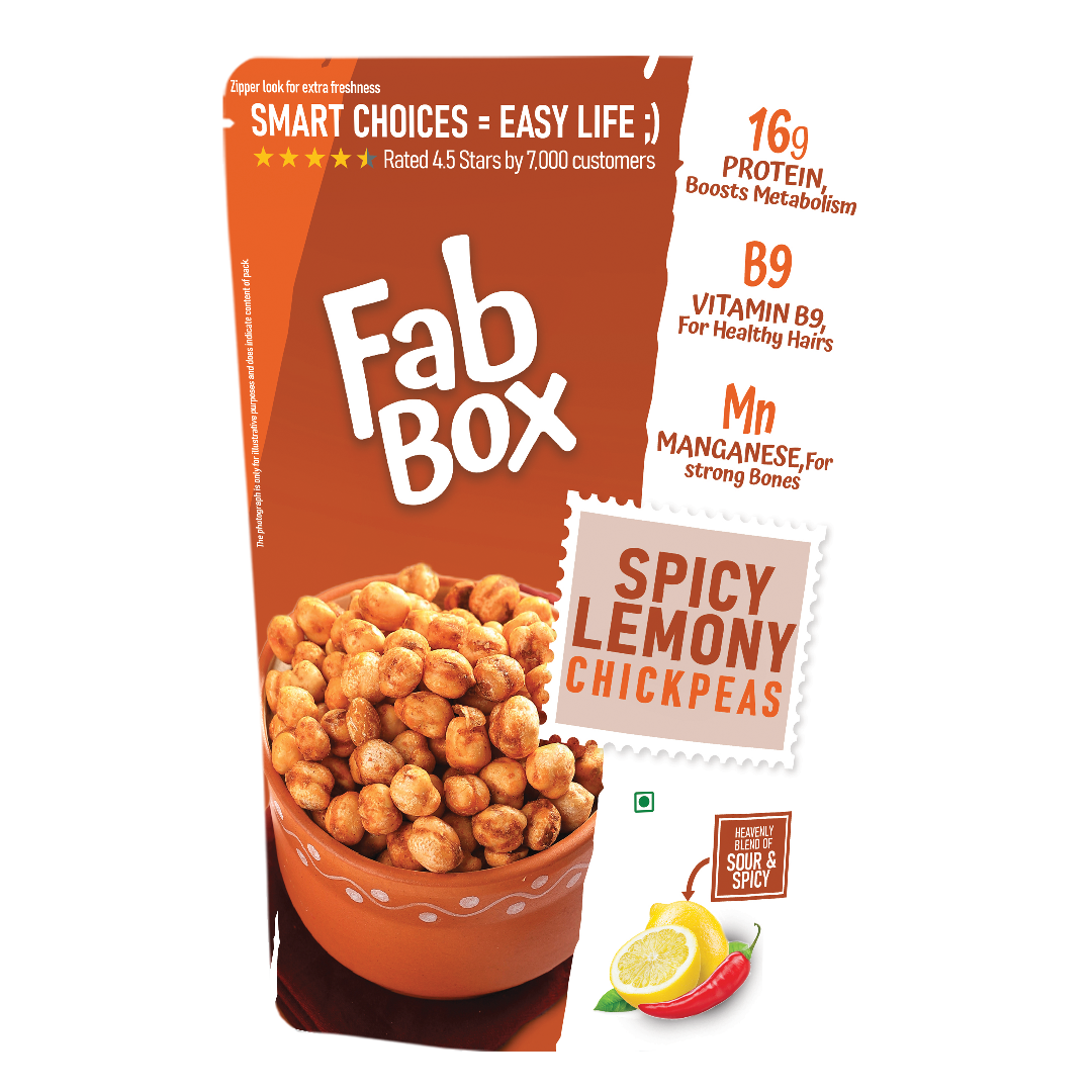 Fabbox Spicy Lemony Chickpeas family pack with vibrant lemon and chili, a healthy Indian snack. - Image 2