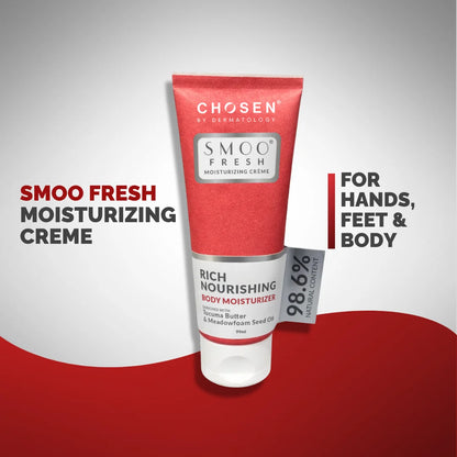 Chosen SMOO Fresh Moisturizing Crème, luxurious plant-based body cream for smooth, fresh, cared-for skin.