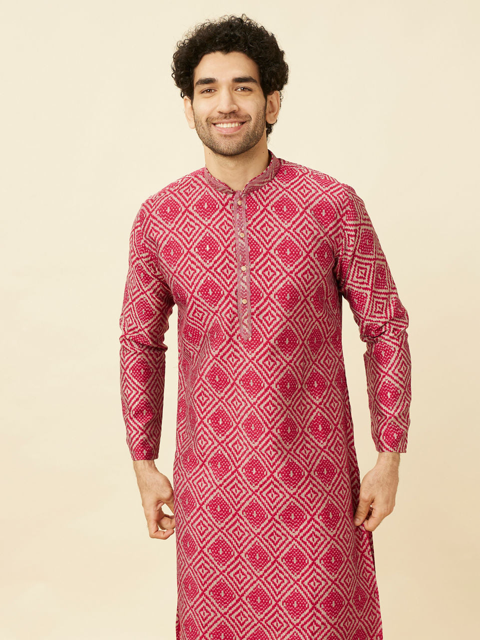 Manyavar Ruby Pink Harlequin Printed Kurta Set