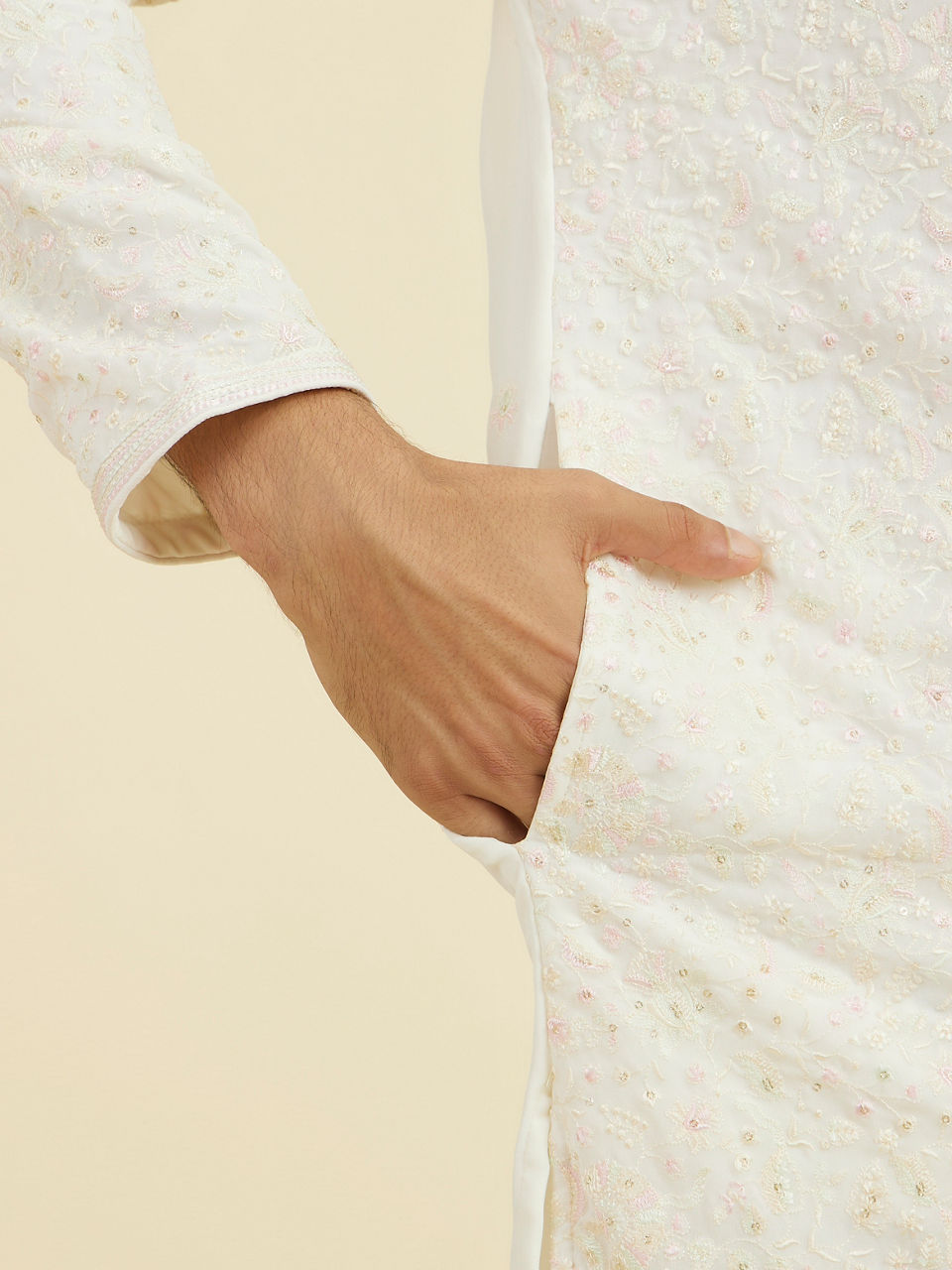 Manyavar Elegant Cream Kurta Churidar - view 4