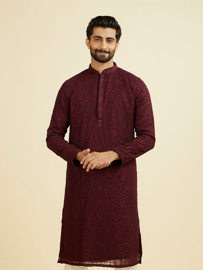 Manyavar Elegant Wine Kurta Churidar