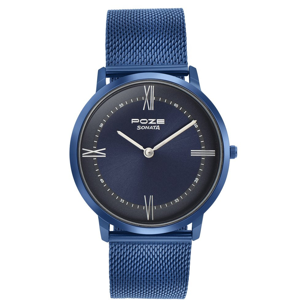 Sonata Poze Quartz Analog Blue dial Metal Strap Watch for Men image 2