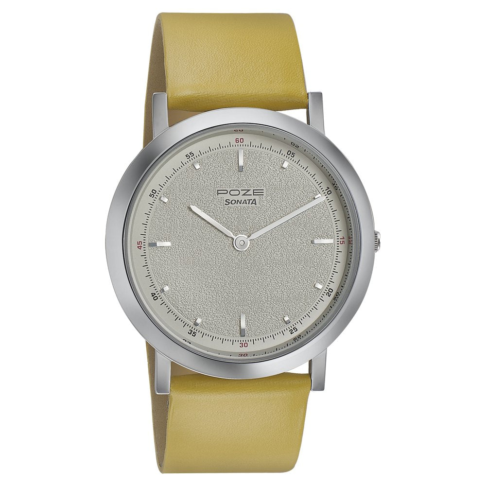 Sonata Poze Quartz Analog White Dial Leather Strap Watch for Men image 1