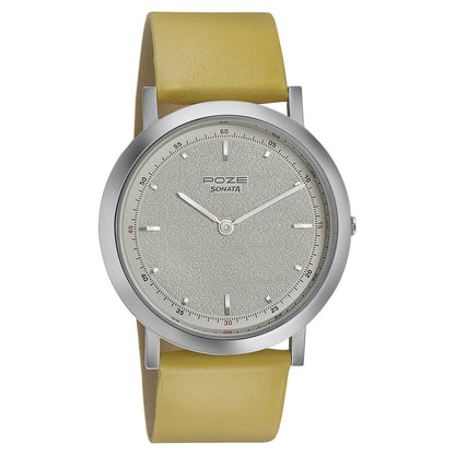 Sonata Poze Quartz Analog White Dial Leather Strap Watch for Men image 1