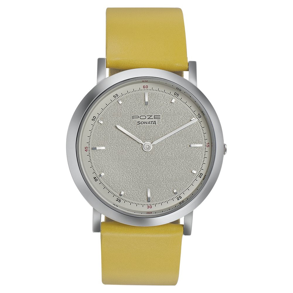 Sonata Poze Quartz Analog White Dial Leather Strap Watch for Men image 2