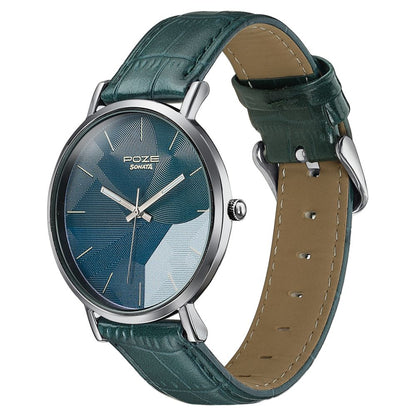 Sonata Poze By Sonata Quartz Analog Green Dial Green Leather Strap Watch For Men image 5
