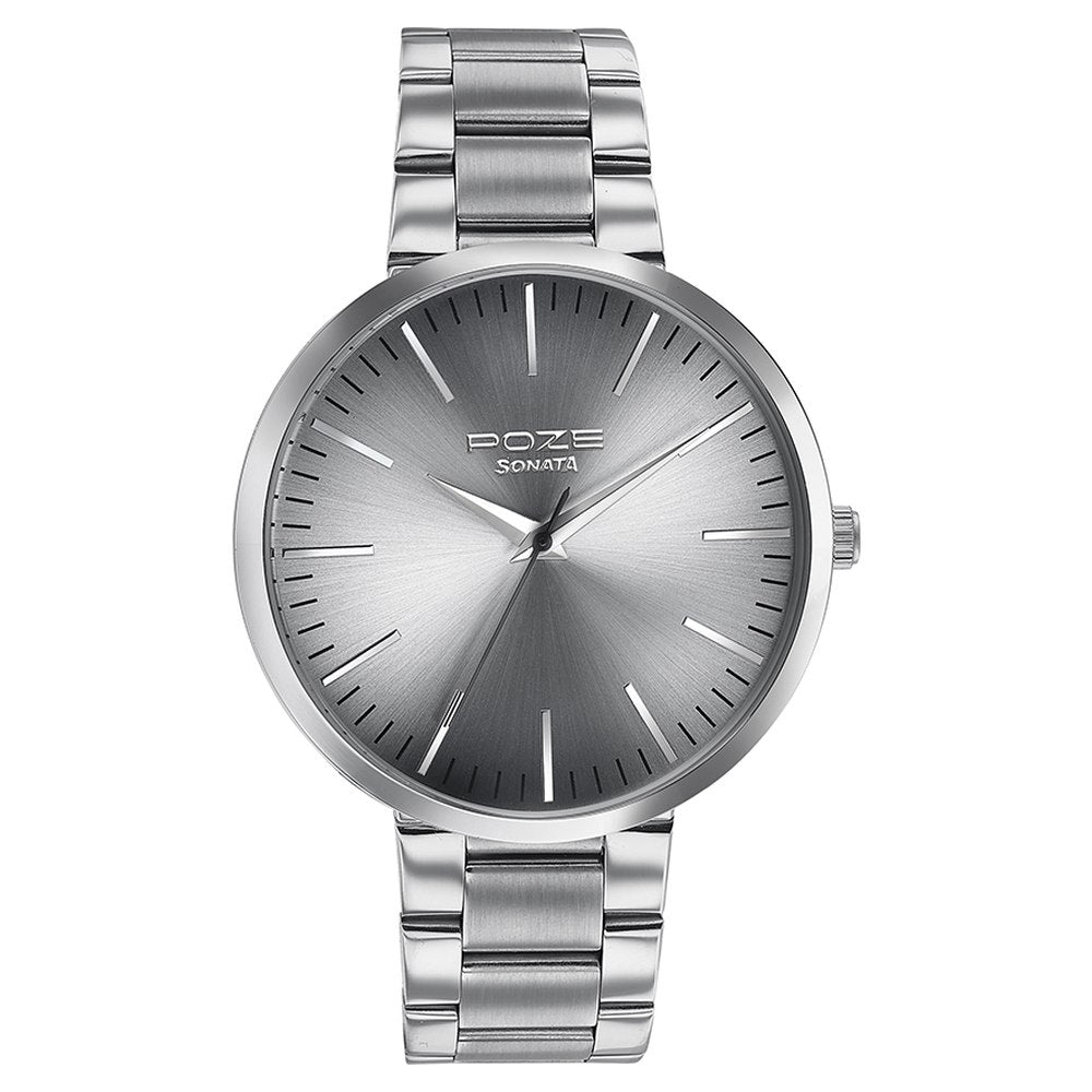 Sonata Poze Quartz Analog Grey Dial Metal Strap Watch for Men Style SP70026SM01W image 2
