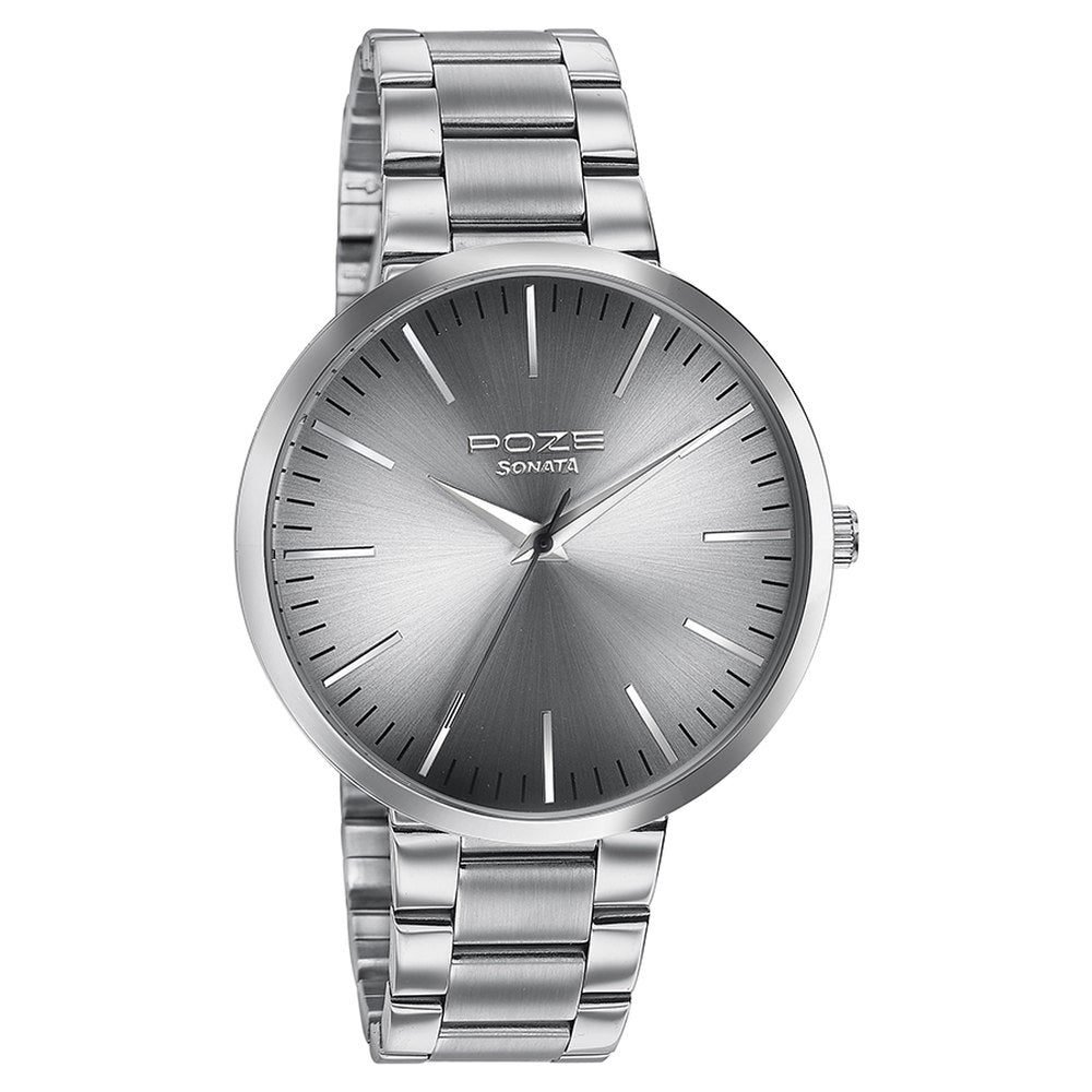 Sonata Poze Quartz Analog Grey Dial Metal Strap Watch for Men Style SP70026SM01W image 3