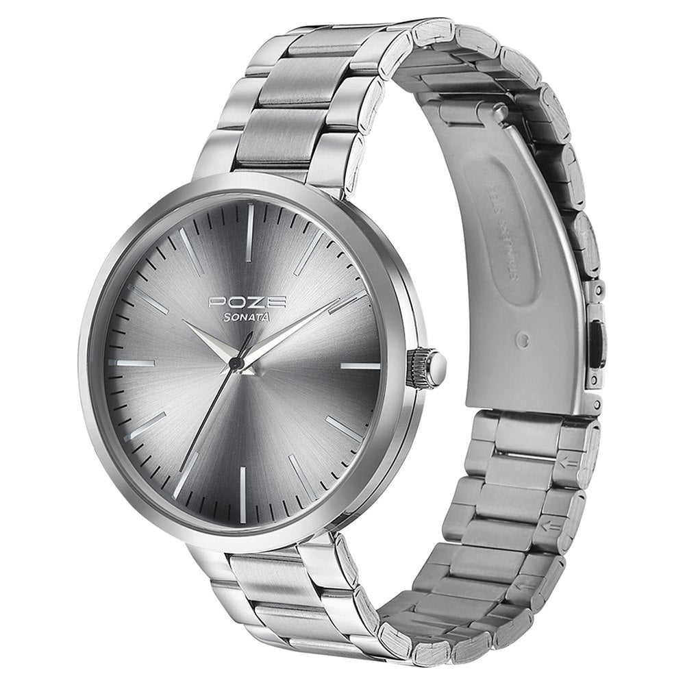 Sonata Poze Quartz Analog Grey Dial Metal Strap Watch for Men Style SP70026SM01W image 4
