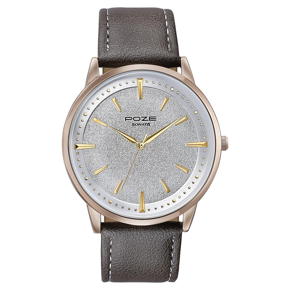 Sonata Poze Quartz Analog White Dial Leather Strap Watch For Men image 2