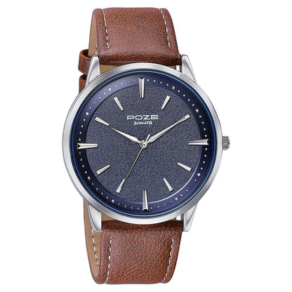 Sonata Poze Quartz Analog Blue Dial Leather Strap Watch For Men image 3